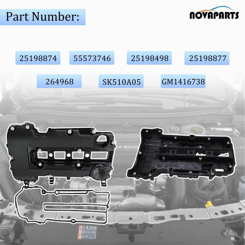 NOVAPARTS Engine Valve Cover with Gaskets & Bolts & Oil Filler Cap Set for 2011-2021 Chevrolet Chevy Cruze Sonic Volt Trax Buick Encore Cadillac ELR 1.4L 264-968 25203036 25198874 55573746 25198498 - Image 3